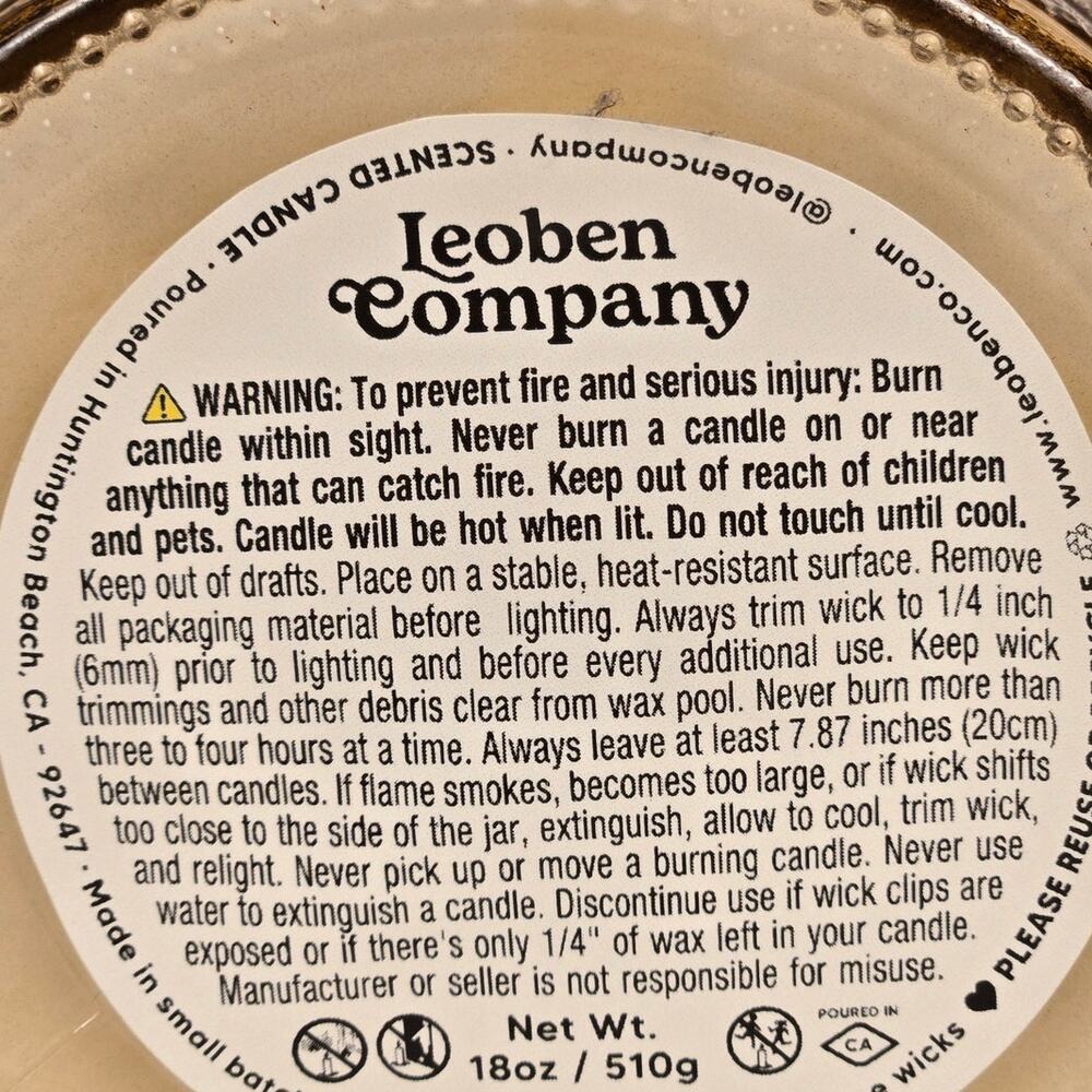 Leoben Candle Co Oakmoss Santal 18oz 1 Wick Glass Jar Soy Wax Candle w/Lid NWT - Picture 4 of 5